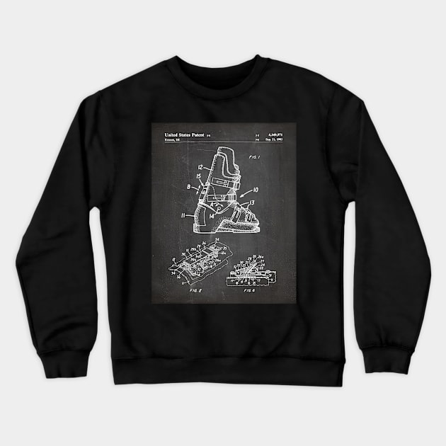 Ski Boots Patent - Skier Ski Lodge Chalet Art - Black Chalkboard Crewneck Sweatshirt by patentpress